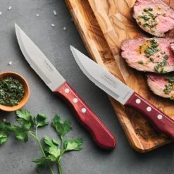 Tramontina Porterhouse 5 Pc Steak Knife Set - Pointed - W/Hardwood Counter Block -Tramontina Sales Store 80000011IXM001G