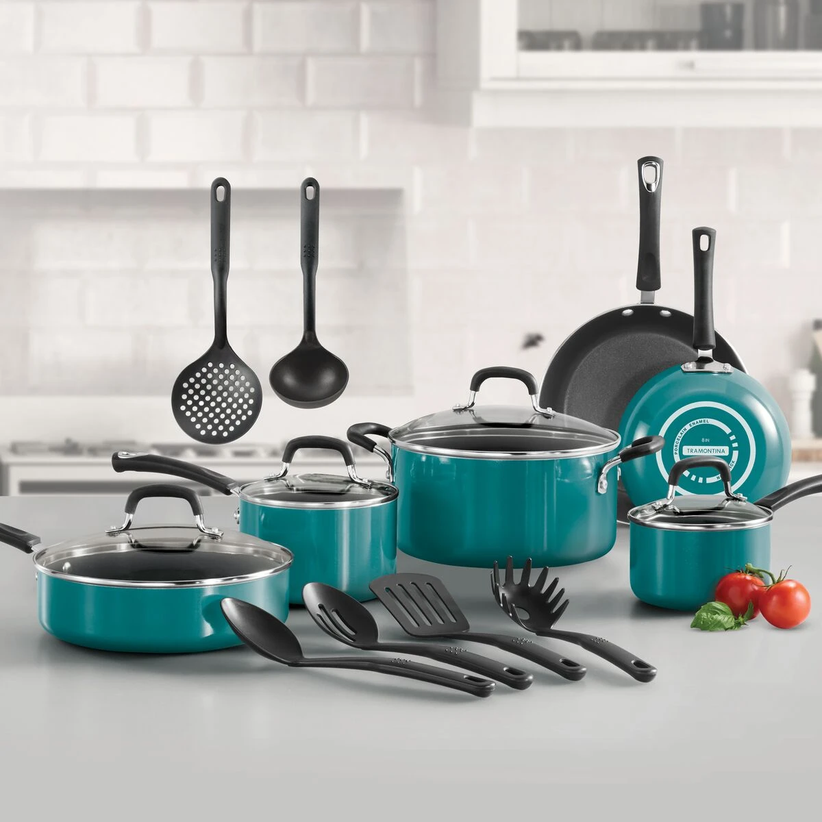 Tramontina 16 Pc Nonstick Cookware Set - Teal 1 Tramontina 16 Pc Nonstick Cookware Set - Teal