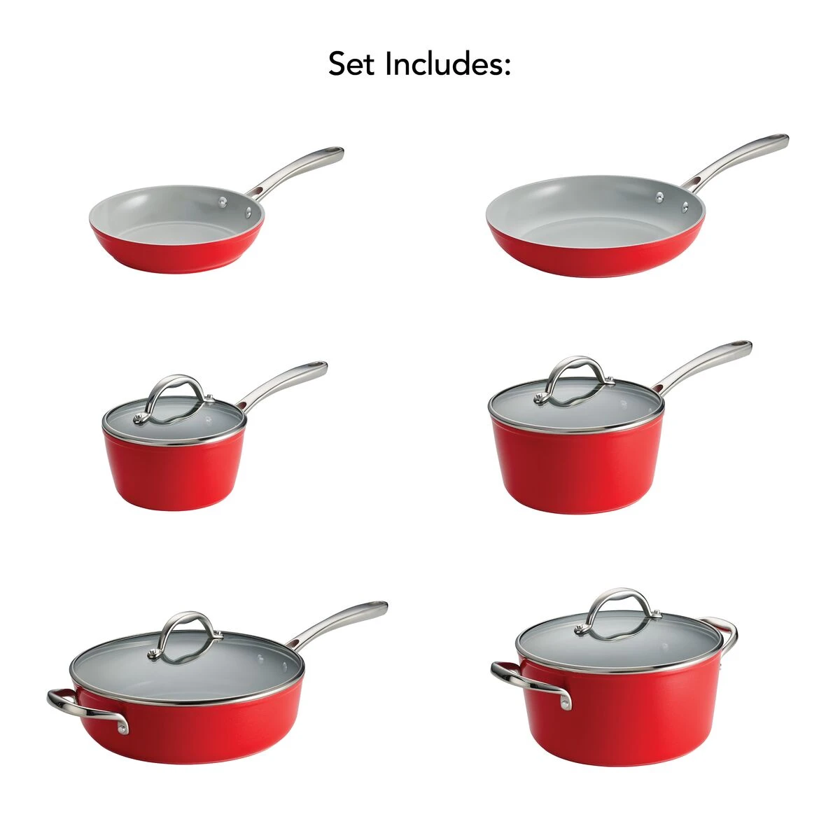 Tramontina 10 Pc Cold-Forged Induction Ceramic Cookware Set - Red 3 Tramontina 10 Pc Cold-Forged Induction Ceramic Cookware Set - Red - Image 3