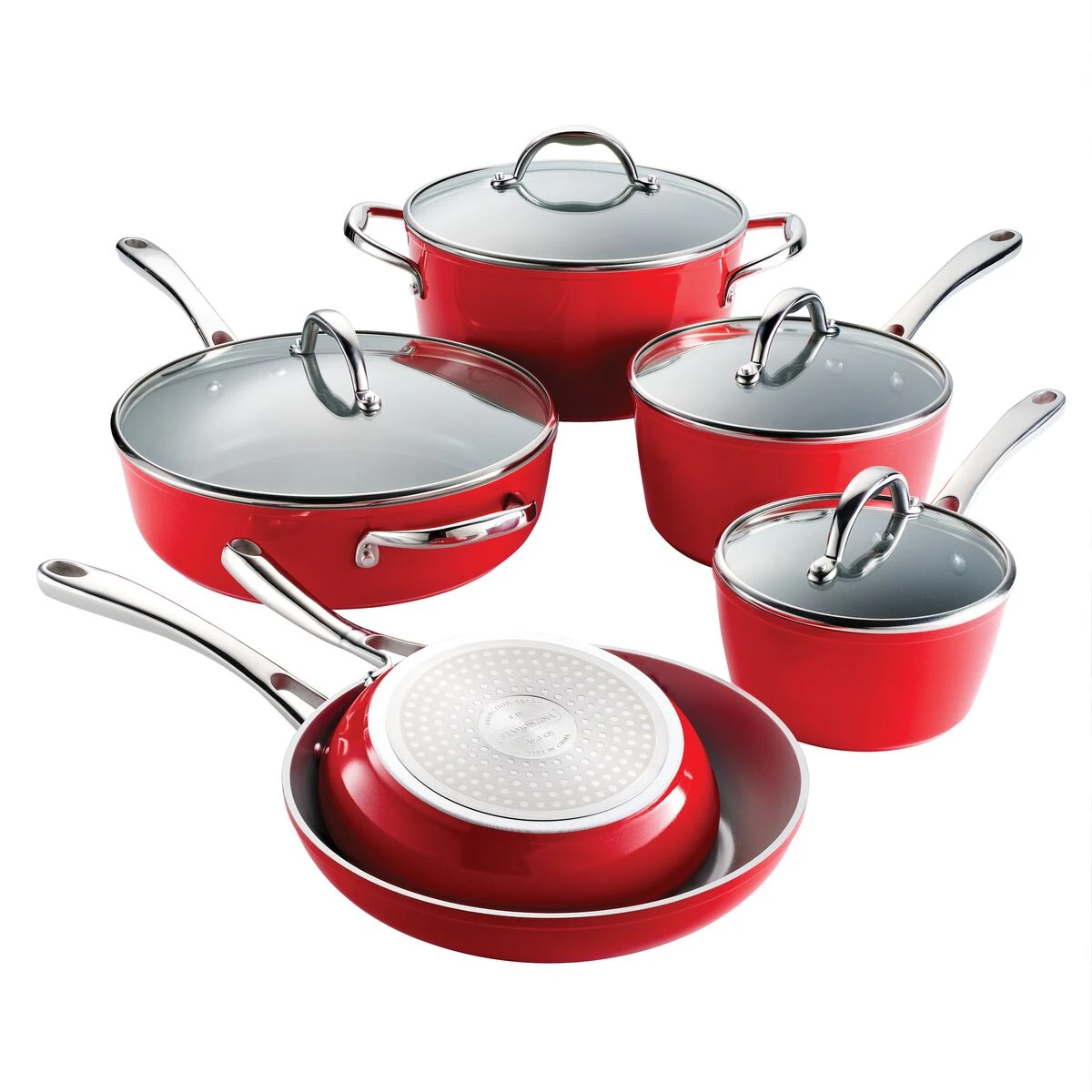 Tramontina 10 Pc Cold-Forged Induction Ceramic Cookware Set - Red 2 Tramontina 10 Pc Cold-Forged Induction Ceramic Cookware Set - Red - Image 2