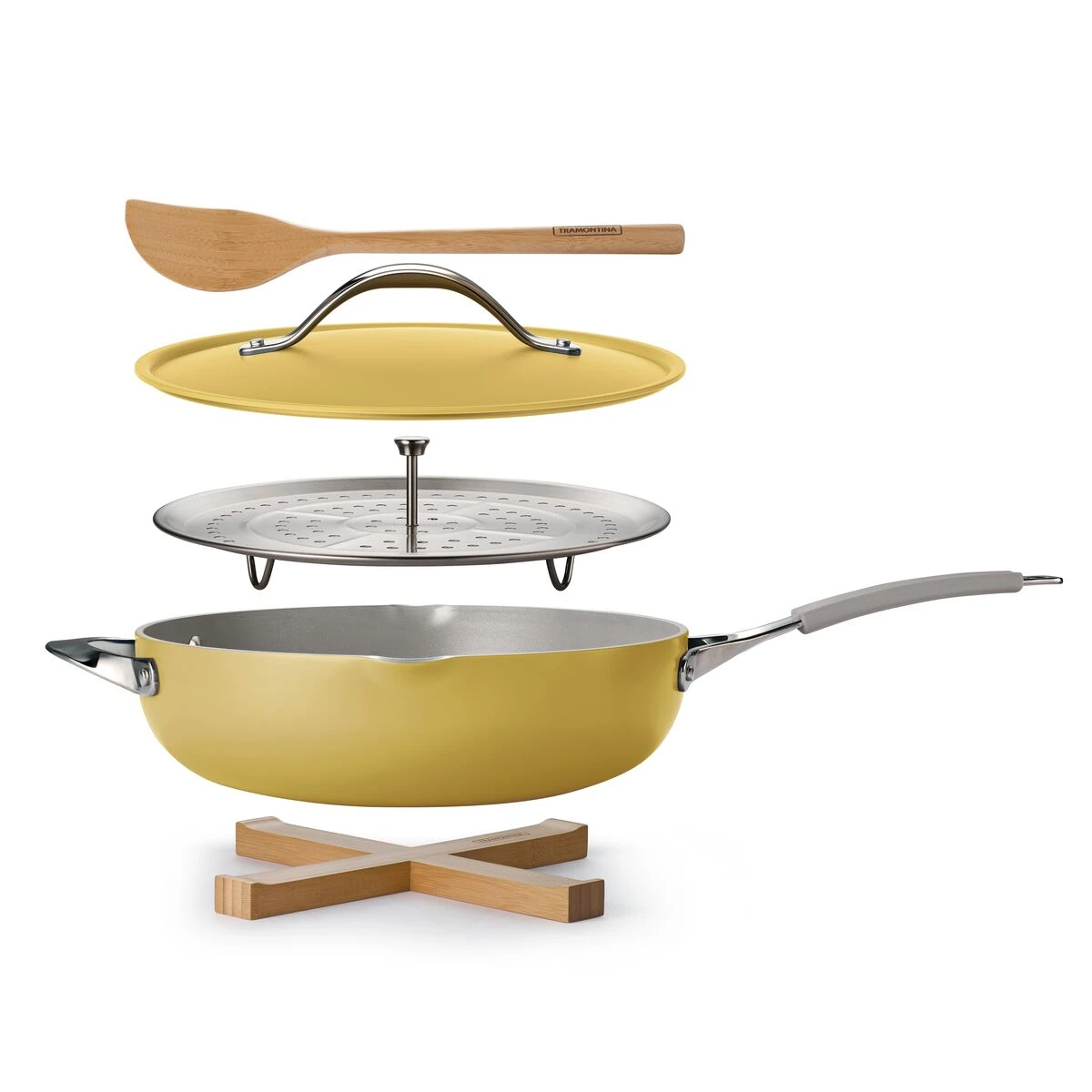 Tramontina All In One Plus Pan, 5 Qt Ceramic Non Stick - Mustard Yellow 3 Tramontina All In One Plus Pan, 5 Qt Ceramic Non Stick - Mustard Yellow - Image 3