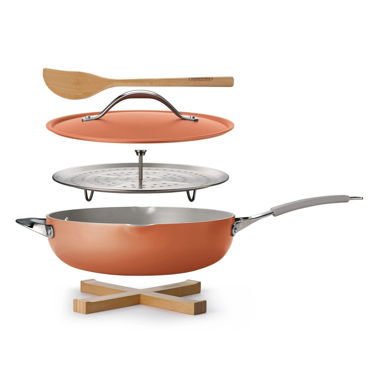 Tramontina All In One Plus Pan, 5 Qt Ceramic Non Stick - Persimmon Orange 2 Tramontina All In One Plus Pan, 5 Qt Ceramic Non Stick - Persimmon Orange - Image 2
