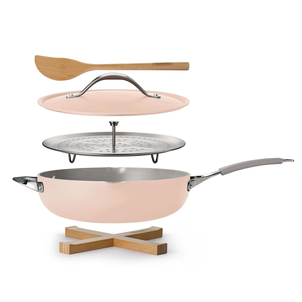 Tramontina All In One Plus Pan, 5 Qt Ceramic Non Stick - Blush Pink 2 Tramontina All In One Plus Pan, 5 Qt Ceramic Non Stick - Blush Pink - Image 2