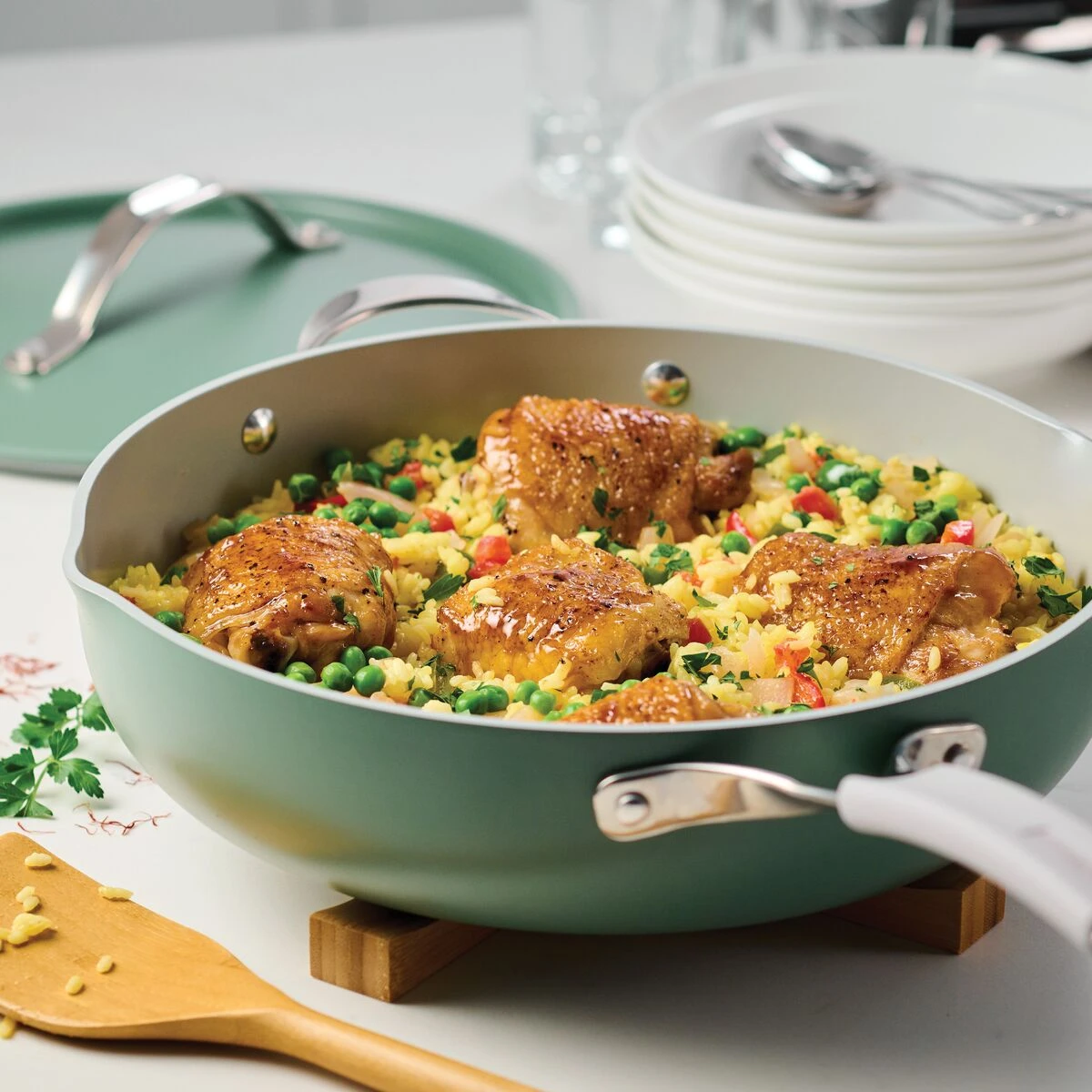 Tramontina All In One Plus Pan, 5 Qt Ceramic Non Stick - Sea Salt Green 13 Tramontina All In One Plus Pan, 5 Qt Ceramic Non Stick - Sea Salt Green - Image 13