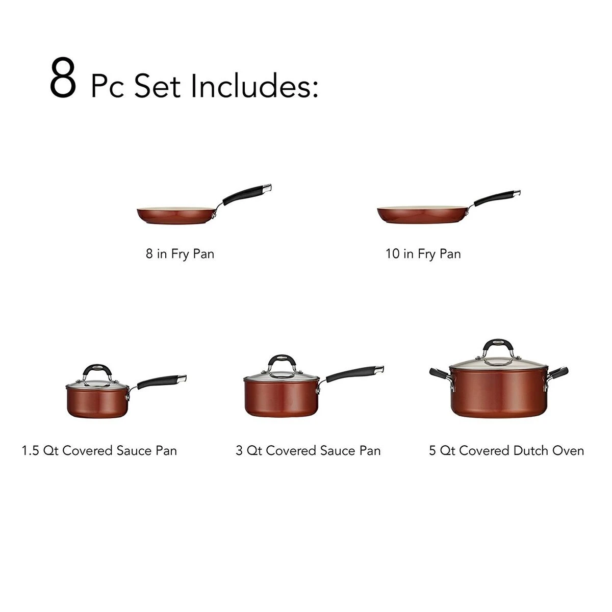 Tramontina Ceramica 8 Pc Cookware Set - Metallic Copper 4 Tramontina Ceramica 8 Pc Cookware Set - Metallic Copper - Image 4