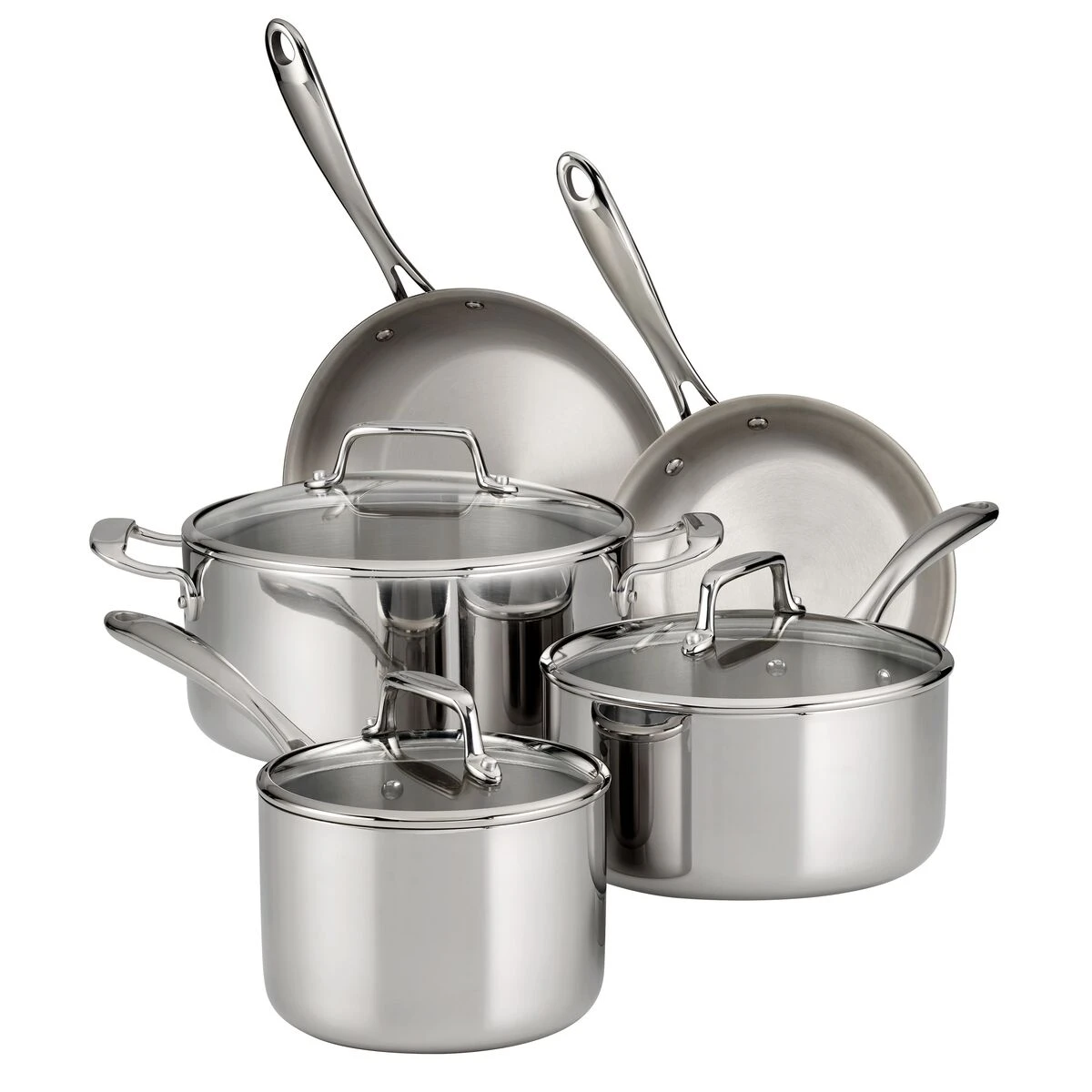 Tramontina Tri-Ply Clad 8 Pc Stainless Steel Cookware Set With Glass Lids 2 Tramontina Tri-Ply Clad 8 Pc Stainless Steel Cookware Set With Glass Lids - Image 2