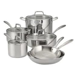 Tramontina Tri-Ply Clad 10 Pc Stainless Steel Cookware Set With Glass Lids -Tramontina Sales Store 80116054IXM014G