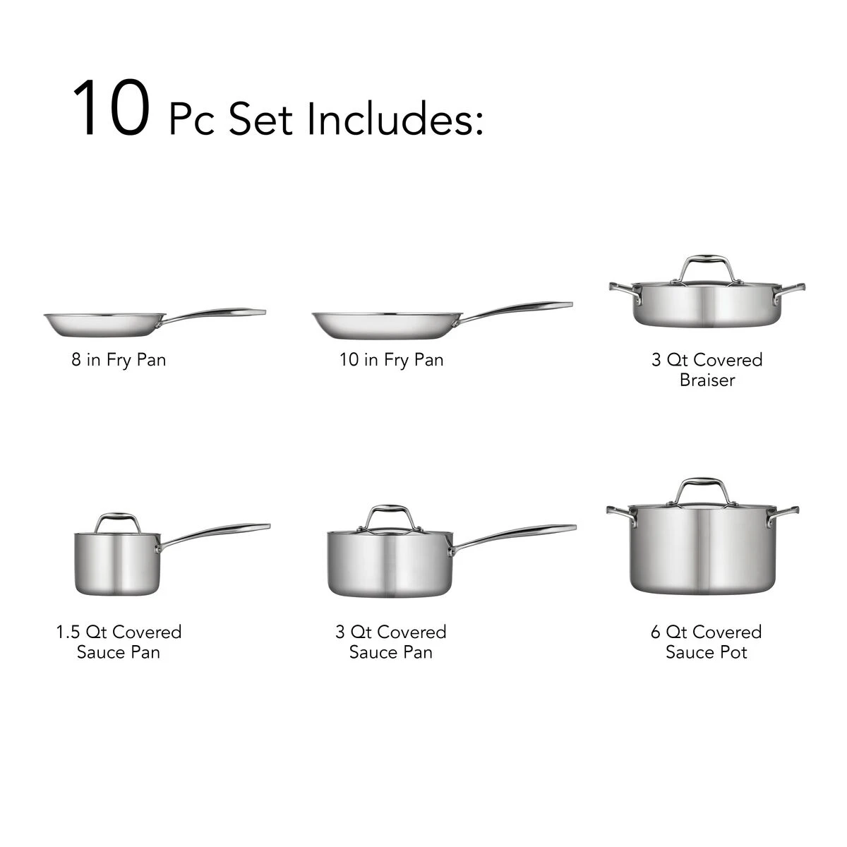Tramontina 10 Pc Tri-Ply Clad Stainless Steel Cookware Set 10 Tramontina 10 Pc Tri-Ply Clad Stainless Steel Cookware Set - Image 10