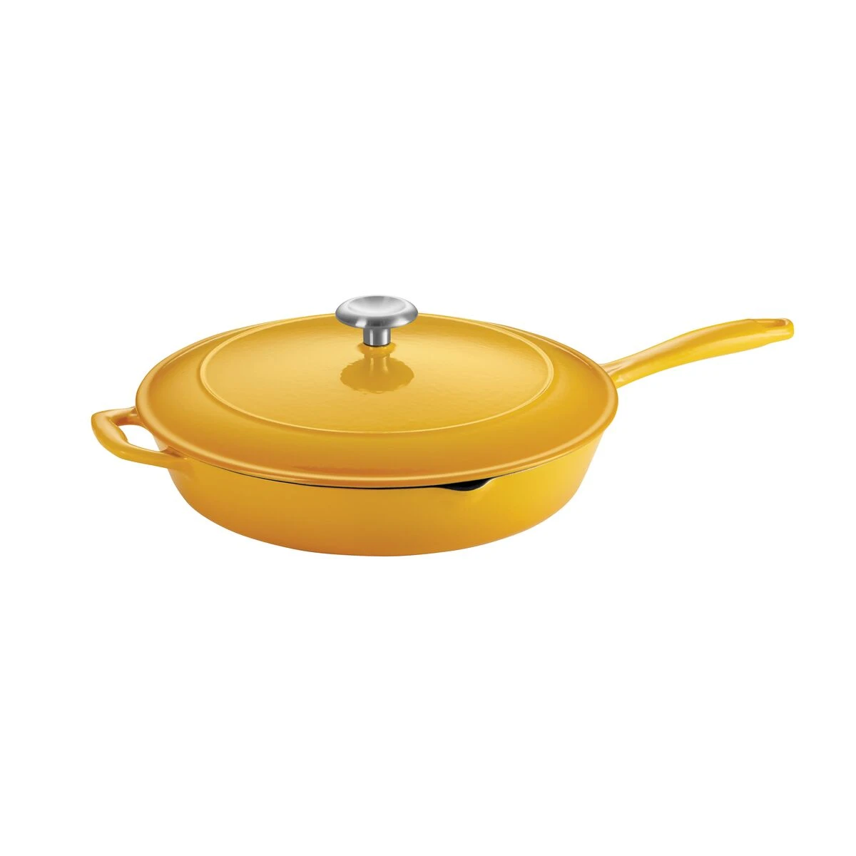 Tramontina 12 In Enameled Cast Iron Covered Skillet - Sunrise 2 Tramontina 12 In Enameled Cast Iron Covered Skillet - Sunrise - Image 2