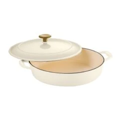 Tramontina 4 Qt Enameled Cast Iron Covered Braiser - Latte With Gold Stainless Steel Knob -Tramontina Sales Store 80131087PDM001G