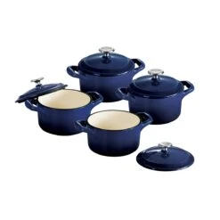 Tramontina 4 Pk - 10.5 Oz Enameled Cast Iron Covered Mini Cocotte - Cobalt Blue