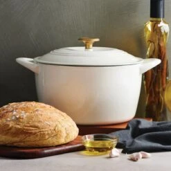Tramontina 7 Qt Enameled Cast Iron Covered Tall Round Dutch Oven - Latte With Gold Knob 9 Tramontina 7 Qt Enameled Cast Iron Covered Tall Round Dutch Oven - Latte With Gold Knob -Tramontina Sales Store 80131357IXM001G