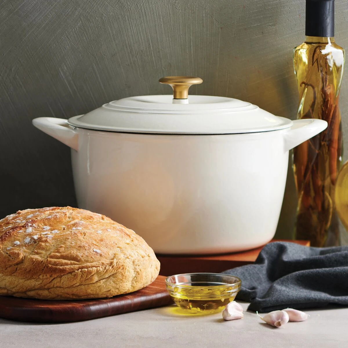 Tramontina 7 Qt Enameled Cast Iron Covered Tall Round Dutch Oven - Latte With Gold Knob 3 Tramontina 7 Qt Enameled Cast Iron Covered Tall Round Dutch Oven - Latte With Gold Knob - Image 3