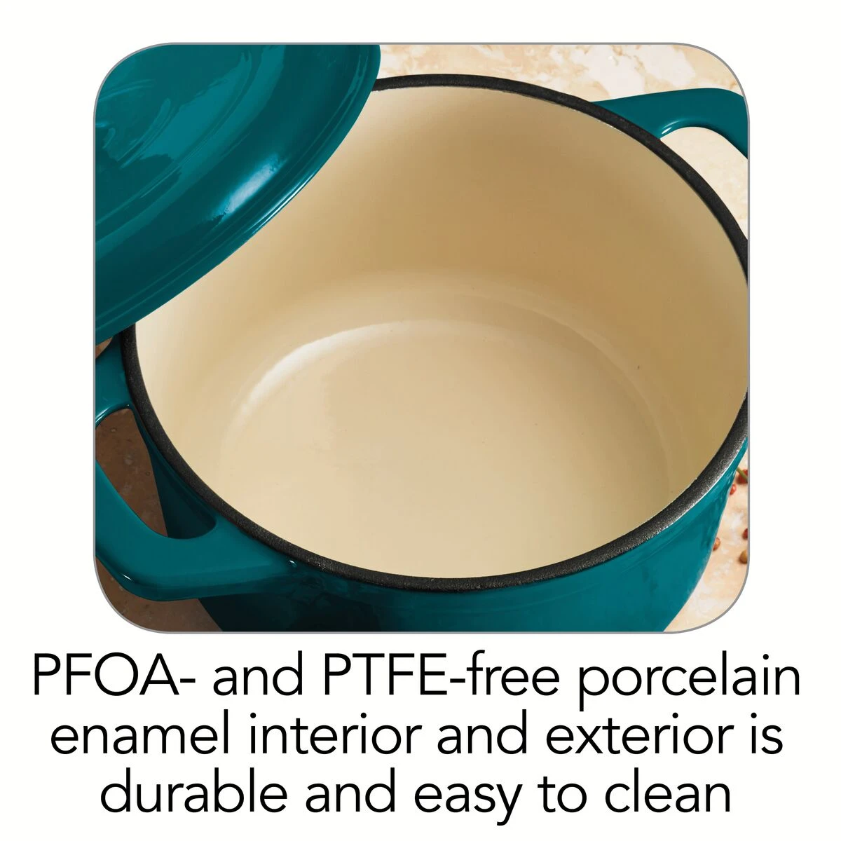 Tramontina 3.5 Qt Enameled Cast-Iron Round Dutch Oven - Teal 2 Tramontina 3.5 Qt Enameled Cast-Iron Round Dutch Oven - Teal - Image 2