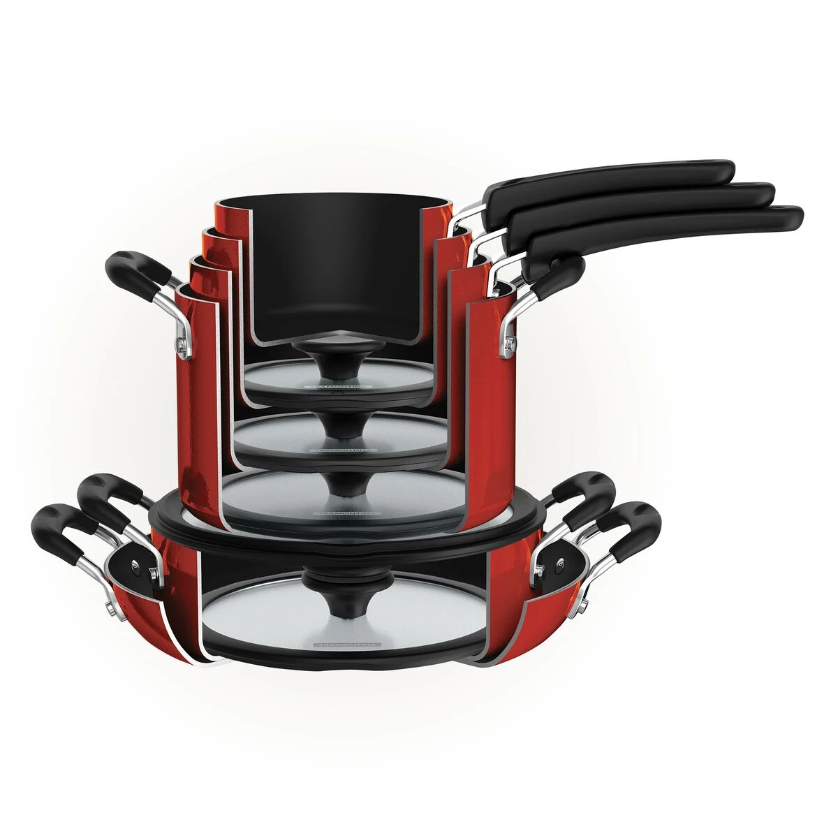 Tramontina Nesting 11 Pc Nonstick Cookware Set - Red 3 Tramontina Nesting 11 Pc Nonstick Cookware Set - Red - Image 3