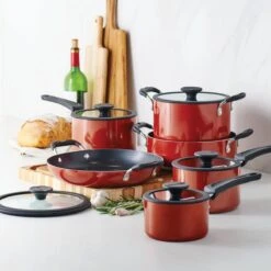 Tramontina Nesting 11 Pc Nonstick Cookware Set - Red