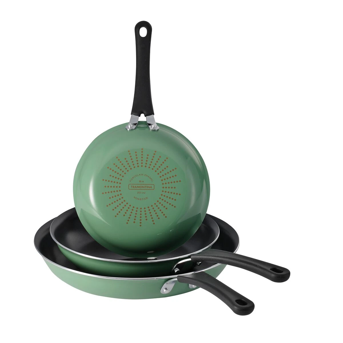 Tramontina 3 Pk Porcelain Enamel Fry Pans - Sage 2 Tramontina 3 Pk Porcelain Enamel Fry Pans - Sage - Image 2