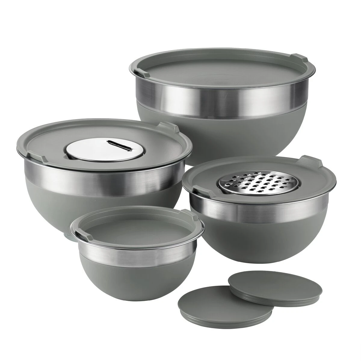 Tramontina 10 Pc Covered Stainless Steel And Silicone Mixing Bowl Set With Grating Tools - Charcoal Gray 3 Tramontina 10 Pc Covered Stainless Steel And Silicone Mixing Bowl Set With Grating Tools - Charcoal Gray - Image 3
