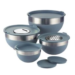 Tramontina 10 Pc Covered Stainless Steel And Silicone Mixing Bowl Set With Grating Tools - Blueberry Blue