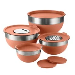 Tramontina 10 Pc Covered Stainless Steel And Silicone Mixing Bowl Set With Grating Tools - Persimmon Orange