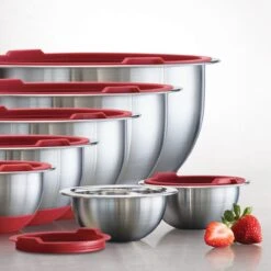 Tramontina 14 Pc Stainless Steel Covered Mixing Bowl Set With Silicone Base - Red 7 Tramontina 14 Pc Stainless Steel Covered Mixing Bowl Set With Silicone Base - Red -Tramontina Sales Store 80202508IXM002G