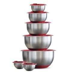 Tramontina 14 Pc Stainless Steel Covered Mixing Bowl Set With Silicone Base - Red 9 Tramontina 14 Pc Stainless Steel Covered Mixing Bowl Set With Silicone Base - Red -Tramontina Sales Store 80202508IXM004G