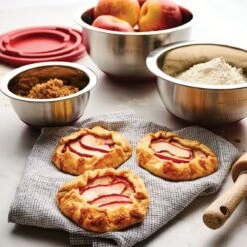 Tramontina 14 Pc Stainless Steel Covered Mixing Bowl Set With Silicone Base - Red