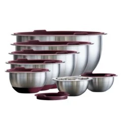 Tramontina 14 Pc Stainless Steel Covered Mixing Bowl Set With Silicone Base - Eggplant -Tramontina Sales Store 80202538IXM001G