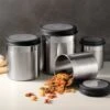 Tramontina 4 Pc Stainless Steel Canister Set - Black Plastic Lids