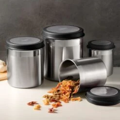 Tramontina 4 Pc Stainless Steel Canister Set - Black Plastic Lids