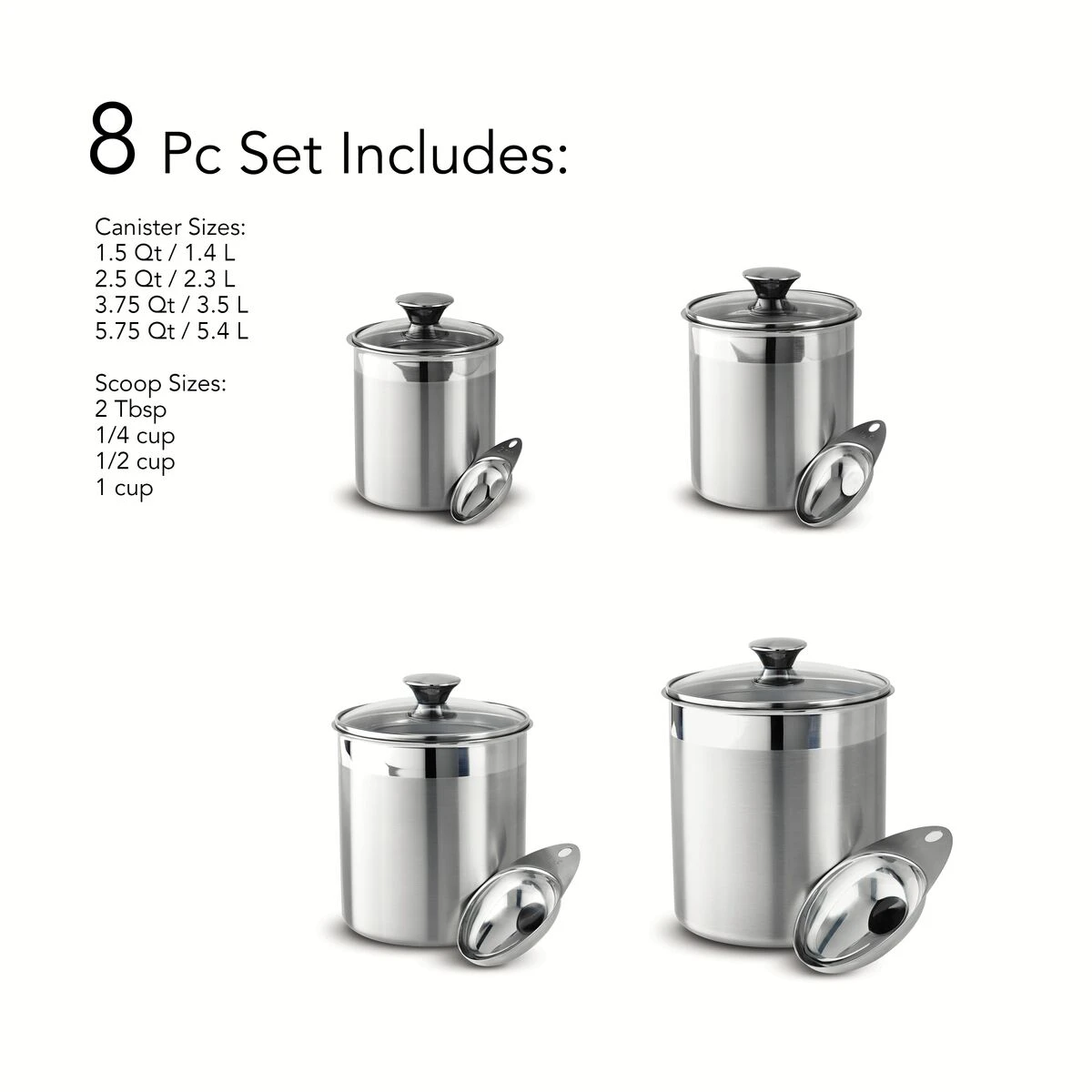 Tramontina 8 Pc Stainless Steel Covered Canister And Scoop Set 2 Tramontina 8 Pc Stainless Steel Covered Canister And Scoop Set - Image 2