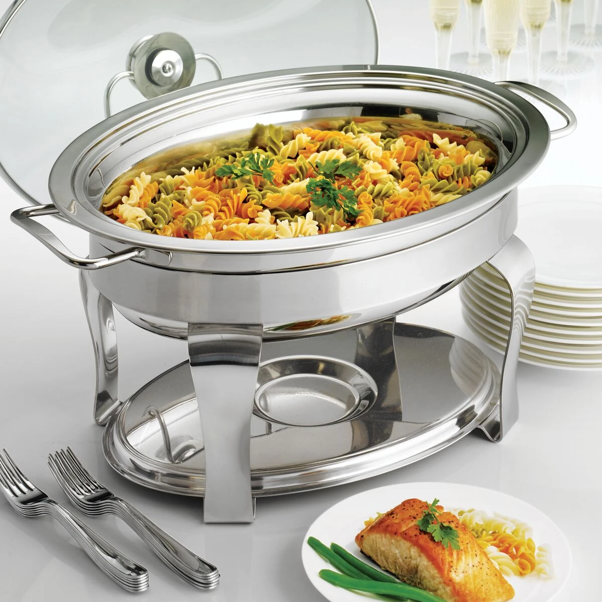 Tramontina Proline 4.2 Qt Stainless Steel Oval Chafing Dish 2 Tramontina Proline 4.2 Qt Stainless Steel Oval Chafing Dish - Image 2