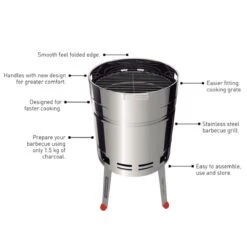 Tramontina 15.5 In Stainless Steel Round BBQ Charcoal Grill With Lid -Tramontina Sales Store 80905033IXI001G