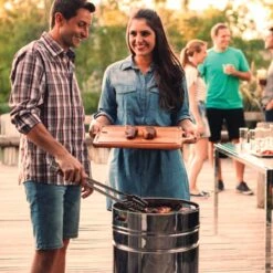 Tramontina 15.5 In Stainless Steel Round BBQ Charcoal Grill With Lid -Tramontina Sales Store 80905033IXM008G