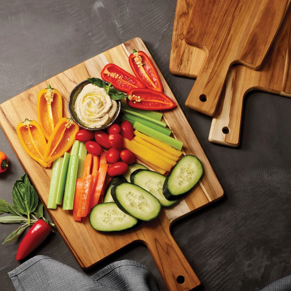 Tramontina 3 Pc Teak Wood "Cut & Taste" Kitchen Board Set With Handles 3 Tramontina 3 Pc Teak Wood "Cut & Taste" Kitchen Board Set With Handles - Image 3