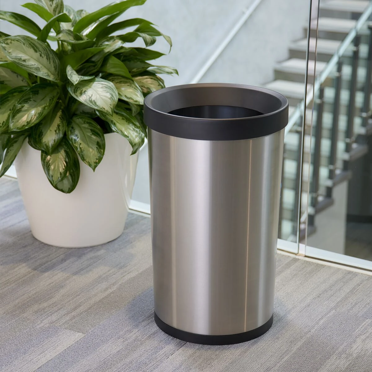 Tramontina 13 Gallon Stainless Steel Open Top Round Trash Bin 1 Tramontina 13 Gallon Stainless Steel Open Top Round Trash Bin