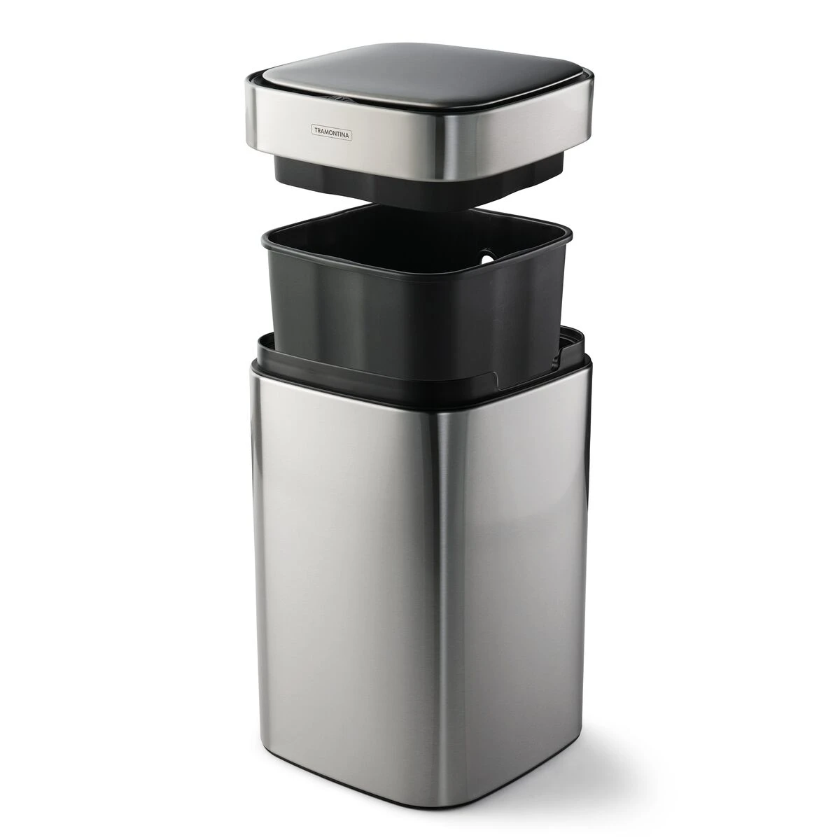 Tramontina 3.17 Gallon Stainless Steel Square Sensor Bin With SS Capped Lid 4 Tramontina 3.17 Gallon Stainless Steel Square Sensor Bin With SS Capped Lid - Image 4