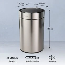 Tramontina 3.17 Gallon Stainless Steel Round Sensor Bin With SS Capped Lid 11 Tramontina 3.17 Gallon Stainless Steel Round Sensor Bin With SS Capped Lid -Tramontina Sales Store 81200016IXM003G