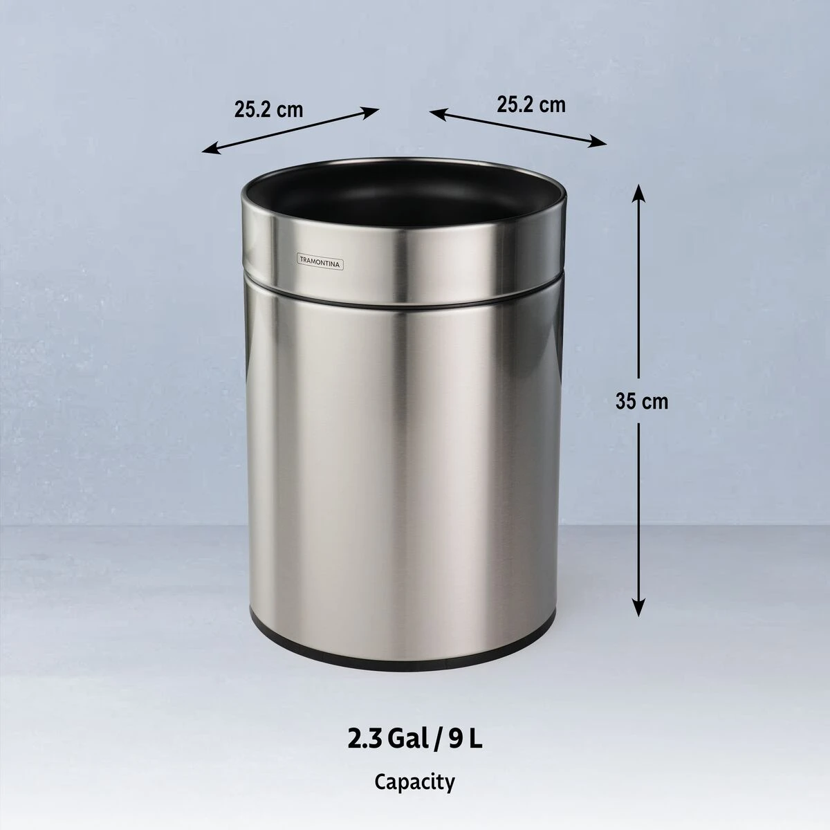 Tramontina 2.38 Gallon Stainless Steel Round Open Top Bin 4 Tramontina 2.38 Gallon Stainless Steel Round Open Top Bin - Image 4